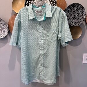 Nick Graham Everywhere Mens XL Short Sleeve Button Down Shirt Teal Geometric Dot